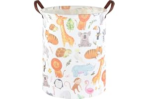 FXOCSHE Kids Laundry Basket,Animal Hamper,Collapsible waterproof toy basket,Toy Storage Bin with handles for Boys and Girls,Nursery Hamper,Safari Room Decor,Gift Baskets(Jungle Animals)