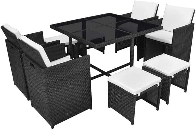 Vidaxl Gartenmobel 9 Tlg Mit Auflagen Gartenset Sitzgruppe Sitzgarnitur Gartengarnitur Gartentisch Tisch Esstisch Stuhle Poly Rattan Schwarz Amazon De Kuche Haushalt