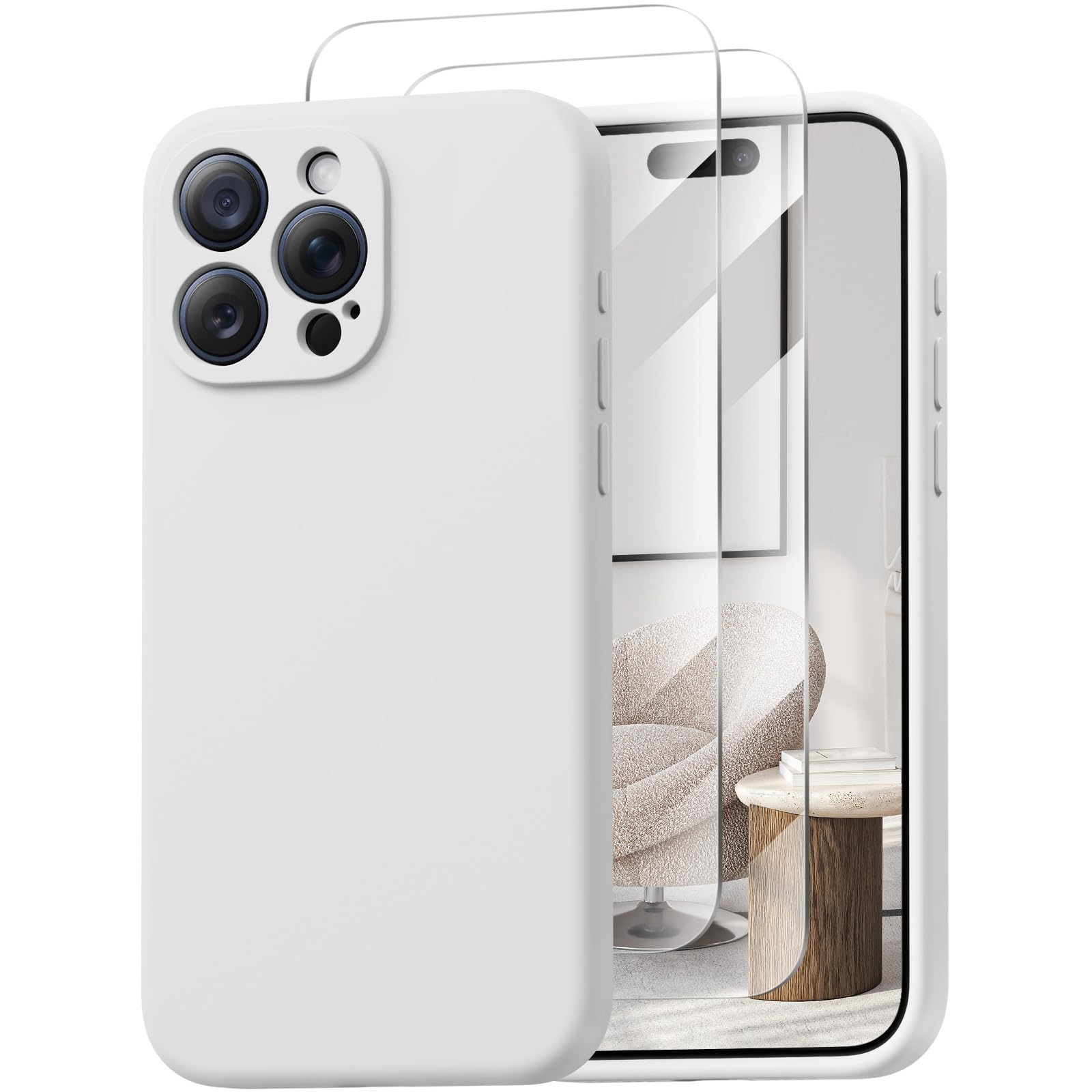 Loyal Bee Magnetic for iPhone 15 Pro Case, Compatible with MagSafe, with 9H Nano Screen Protectors, Full Camera Protection, Silicone Shockproof Microfiber Lining Phone Case 6.1", White