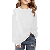 Haloumoning Girls Casual Crewneck Sweatshirts Kids Long Sleeve Oversized Fashion Pullover Tops 5-14 years