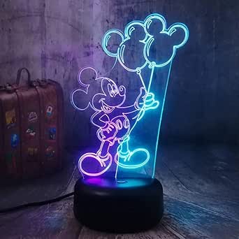 Ratón lindo que sostiene el globo Bombilla Led Lámpara de escritorio 3D