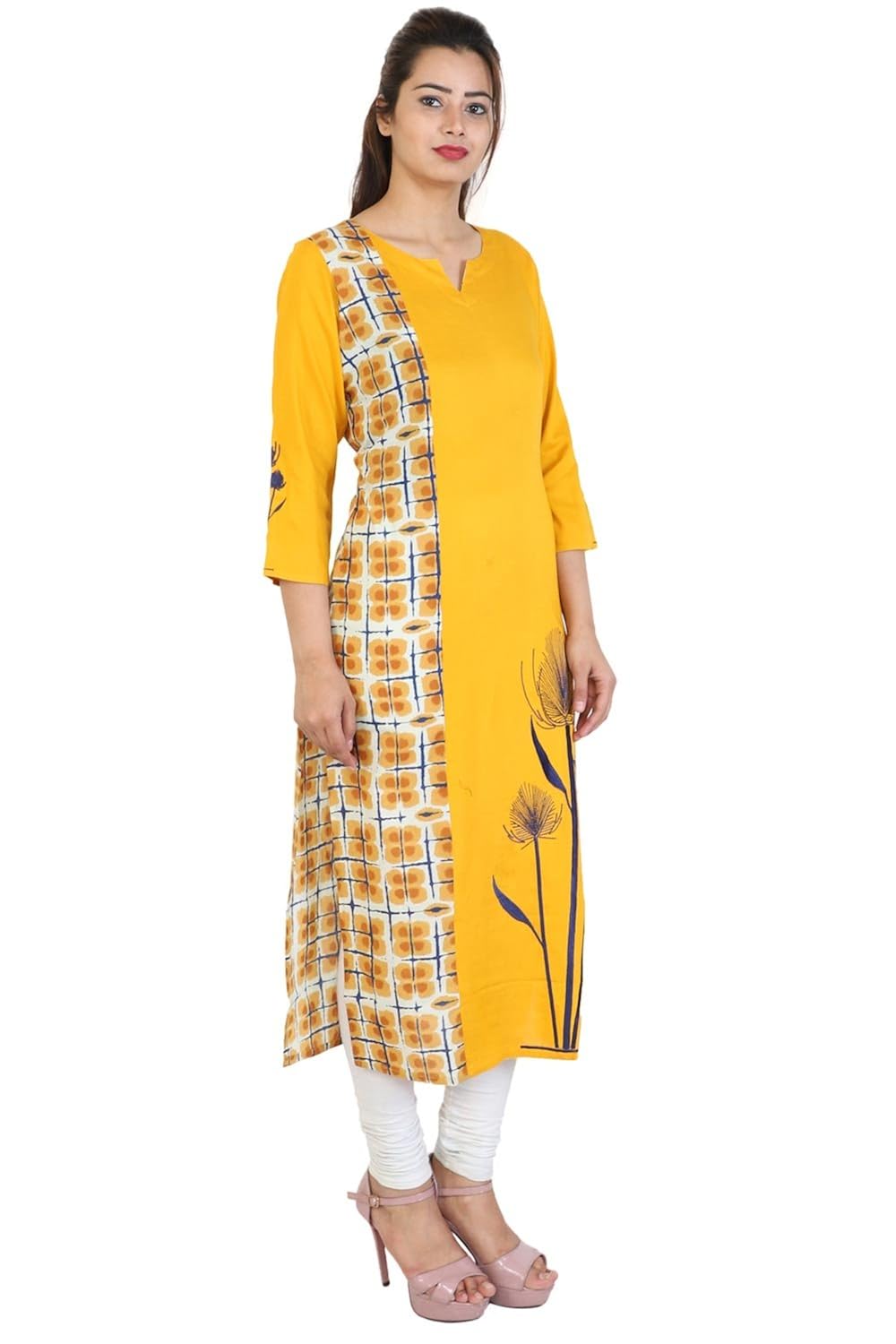 bright cotton women's straight embroidered kurta (yellow)