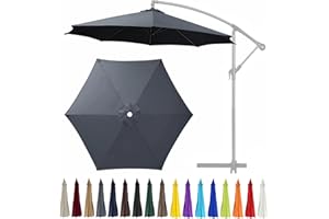 GLDDFDG 9Ft 6 Ribs Patio Umbrella Replacement Canopy (Canopy only), Canopy Replacement UV Protection Waterproof Outdoor Table Market Yard Umbrella Top Outdoor Umbrella Canopy,Gray,9FT