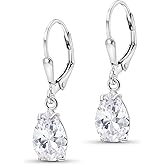 925 Sterling Silver Gemstone Earrings for Women - Birthstone Teardrop Leverback Earrings