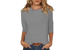 SLQDGMRYZ 3/4 Length Sleeve Womens Tops Casual Crewneck Plain T Shirts Three Quarter Sleeve Tunic Tops Trendy Loose Blouses