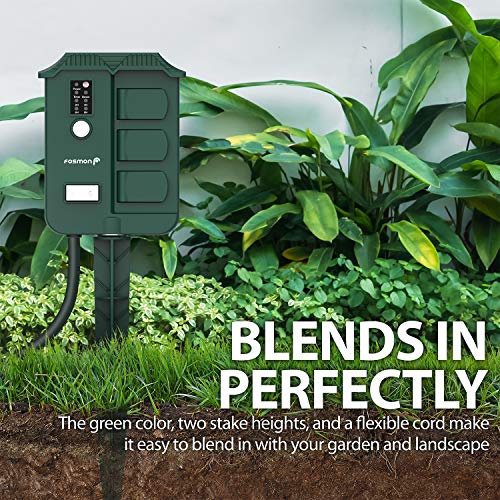 Fosmon Outdoor Power Stake Timer with Photocell, Power Strip Timer with