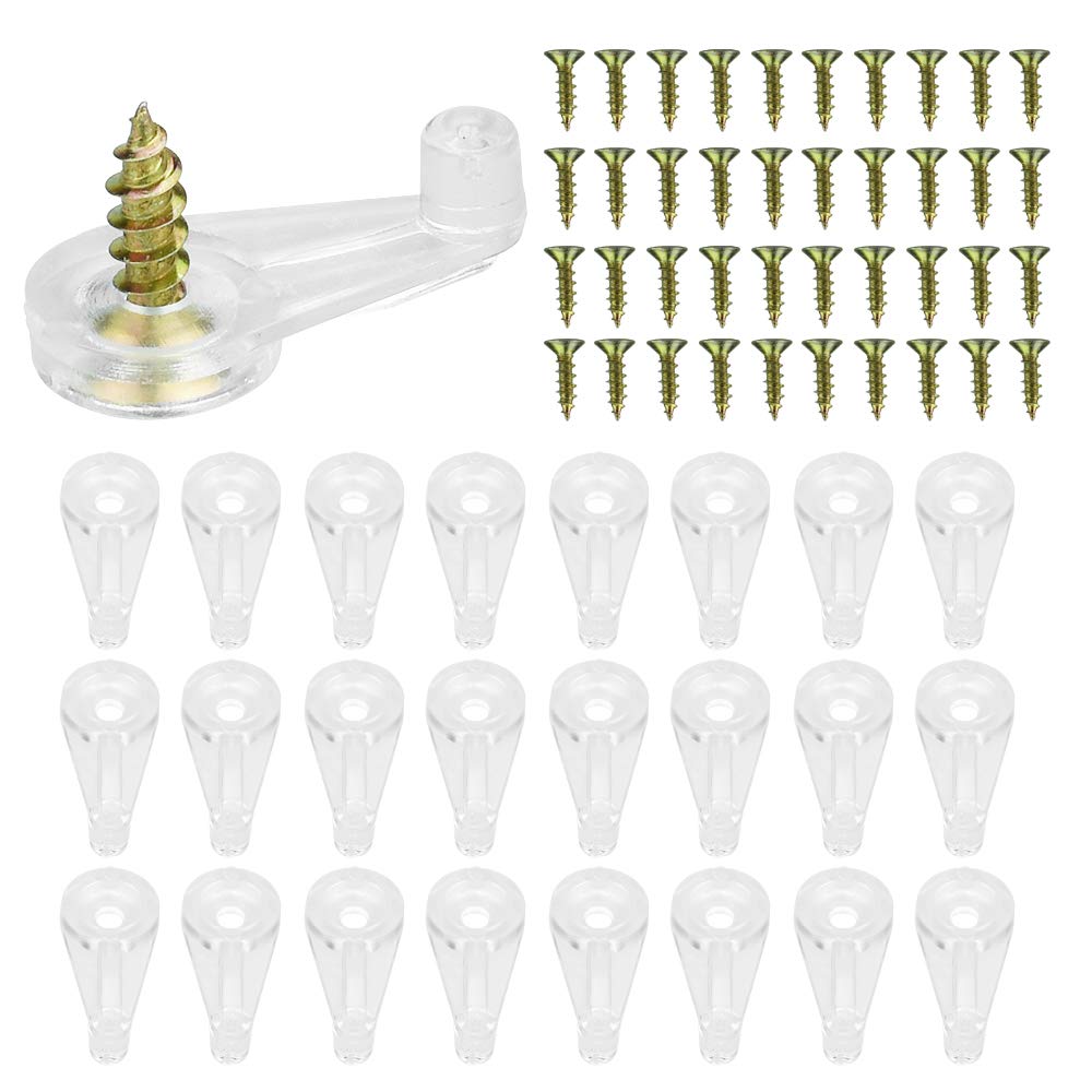 OLRWSLG 50 Pack Transparent Glass Cabinet Clips Kit with Screws, Plastic & Metal, Fixes Glass Panels, Doors & Mirrors, Screw-In Fasteners, Ideal for Windows, Cabinets & More