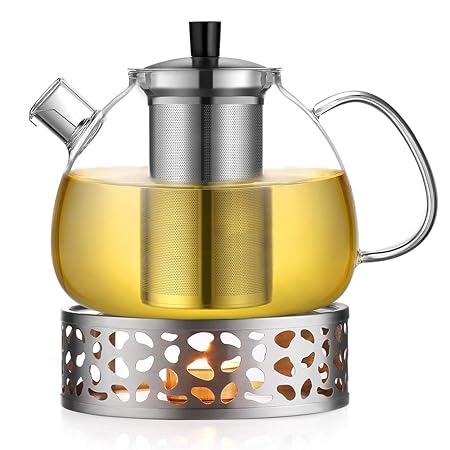 Ecooe 1.5L Teekanne mit Stövchen, Teekanne Glas und Teewärmer Edelstahl