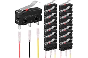 MKBKLLJY 15Pcs Mini Micro Limit Switch 5A 125 250V AC SPDT 1NO 1NC Momentary 20mm/0.79inch Long Straight Hinge Lever Arm Switch Snap Action Button Type 3 Pins SPDT with 45Pcs Terminal Wires