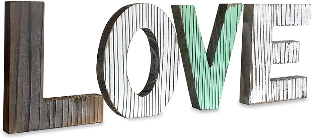 Amazon Co Jp Mincord 木製ラブサイン 壁の装飾 素朴な木製ブロックワードサイン 文字切り抜き 農家 ホームテーブル センターピース 自立木製文字 両面フォームテープ付き Generic