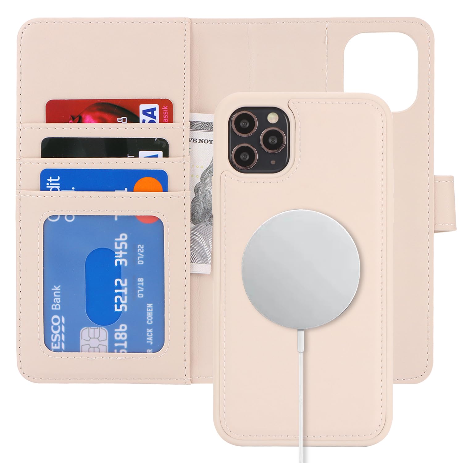 Photo 1 of ?????? for iPhone 11 Pro Max Case Wallet Magsafe Compatible 2 in 1 Detachable with Card Holder Pu Leather Flip Folio Credit Card Slots Stand Magnetic Shockproof Phone Cover (6.5")-Off White