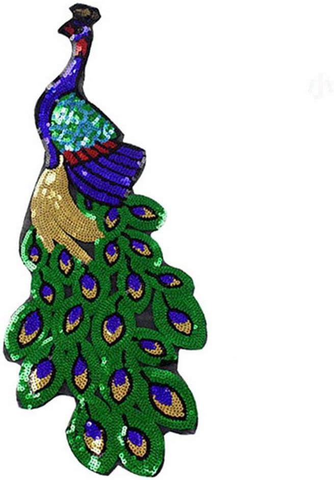 Colorful Sequins Peacock Embroidery Fabric Large Applique Patch Lace Sew Dress Cloth Decorate Accessory DIY