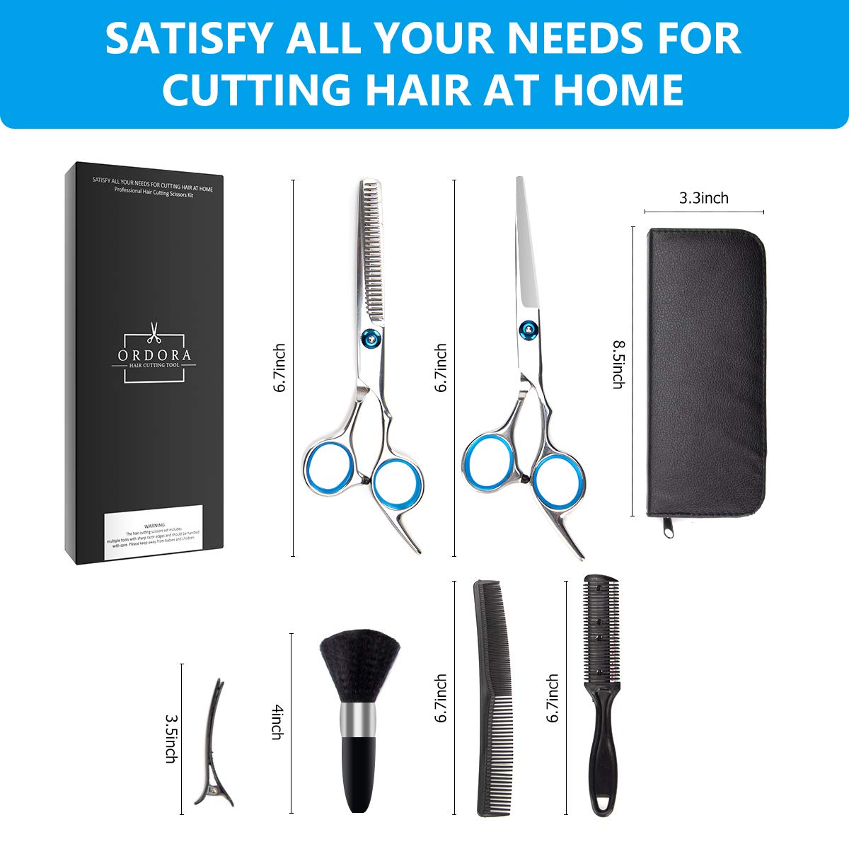 ORDORA Hair Cutting Scissors Kit for Women & Men, Professional Hair Scissors Set for Cutting Hair with Hair Scissors, Thinning Scissors, Razor Comb, Hair Comb, Clips, Brush: Home Improvement