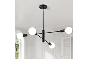 HHR 4-Light Sputnik Chandelier, Black Modern Chandelier Ceiling Light Fixture, Height Adjustable Chandeliers for Dining Room Kitchen Island, Mid Century Pendant Lighting for Living Room