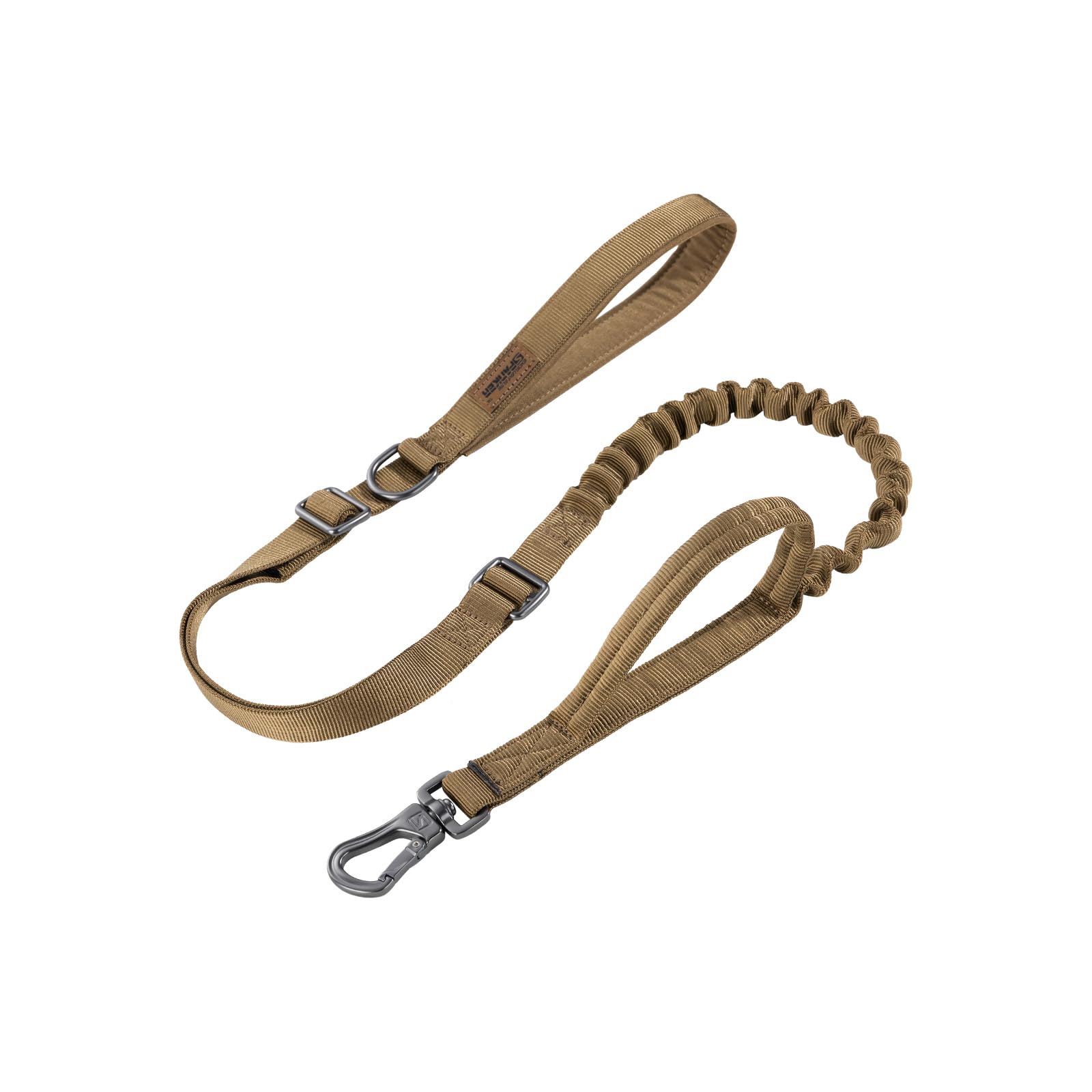 EXCELLENT ELITE SPANKER Military Tactical Dog Leash Heavy Duty 5-6FT Adjustable No Pull Bungee Elastic Leads Rope with 2 Padded Control Handle for Medium Large X-Large Dog(Coyote Brown)