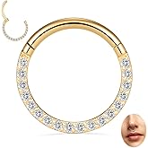 PEAKLINK 16G 18G 316L Stainless Steel CZ/OPAL Septum Piercing Septum Clicker Ring Hinged Nose Ring Daith Earrings Conch Piercing Jewelry Helix Cartilage Tragus Lobe Belly Hoop Earring