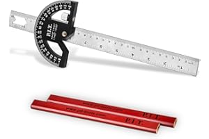 P.I.T. Angle Finder Protractor 12 Inch/305mm, Aluminum Alloy Construction Protractors,Adjustable Angle Finder Ruler for Carpenters & Woodworking Hobbyists with 0-180 Degrees Measuring Tool