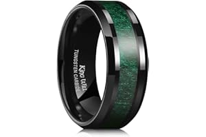 King Will Nature Koa Wood Inlay Tungsten Carbide Wedding Ring 8mm Silver/Black/Gold/Green/Rose Gold/Blue Wedding Band for Men High Polished Anniversary Rings Comfort Fit Size 6-15
