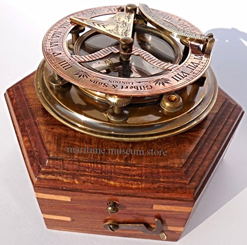 MARINE ART HANDICRAFTS Steampunk for Solid brass Sundial Compass in fitted Wooden Box. C-3052