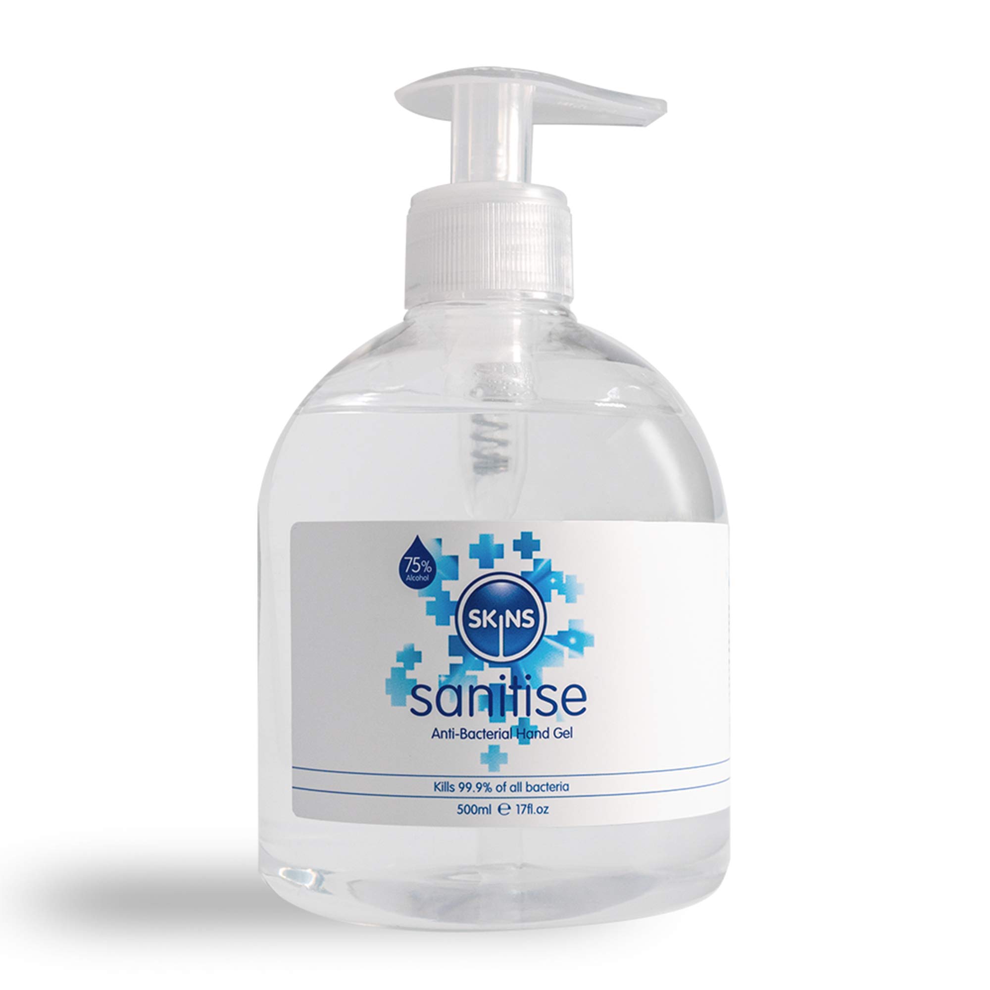 Skins Hand Sanitiser Alcohol-Based (75%) Quick Drying Anti-Bacterial Hand Sanitiser-Bottle, 500 ml