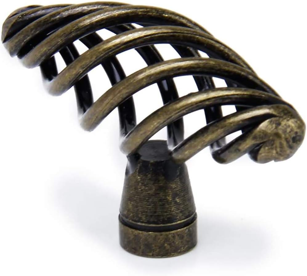 POFET 8pcs Twist Cage Spiral Design Vintage Kitchen Cabinet Cupboard Handles Knobs 7CM Antique brass - Image 3