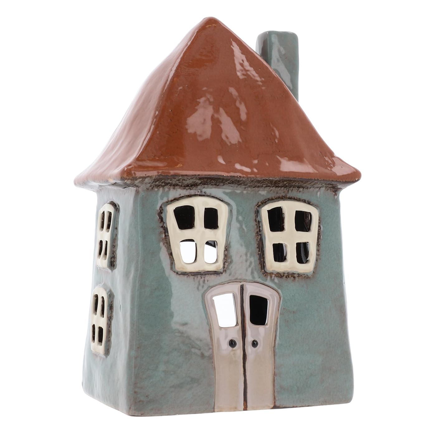 Shudehill Giftware Ceramic Village Pottery Bright Colour Range Tealight Holder, beautiful house-warming gift, Home Ornament, Candle Holder… (Grey/Tan)