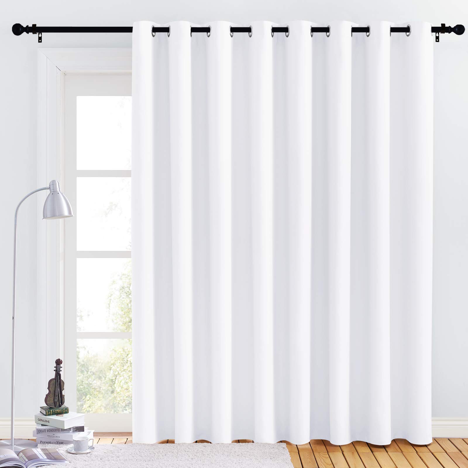 NICETOWN Patio Door Curtain Panel - (120 inches Wide, Pure White, 1 Piece) Nursery & Infant Care Drape, Extra Long 102 inches Length Curtain for Dining Room Image