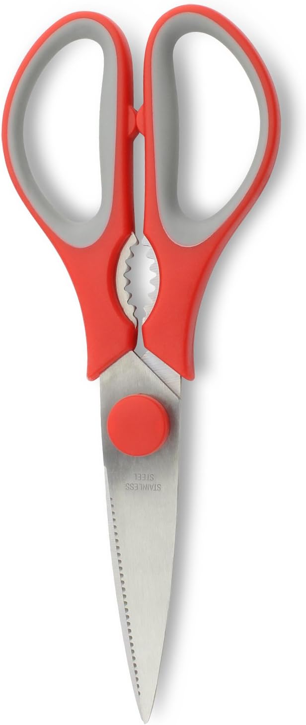 Grunwerg Multi-Purpose Heavy Duty Steel Kitchen Shears Scissors with Nut Cracker, Stainless Steel