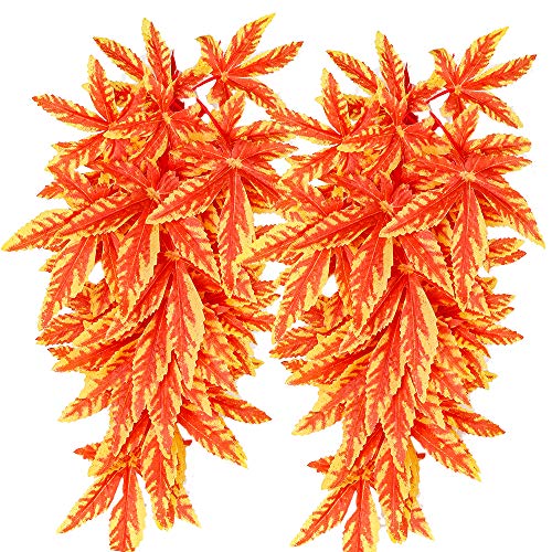FiveBull Reptiles Plants Amphibian habiet Realistic Leaves，Two Pieces Reptile Leaves Artificial Flowers with Suction Cups Decoration, Aquarium Décor Repta Vines for Fish & Aquatic Pets