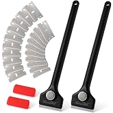 NEWISHTOOL Long Handle Scraper Tool Kit 2 Pcs Razor Blade Scraper 20 Blades | 20 PCS 1.5 inch Metal Razor Blades, Long Reach, Sturdy Scraper Tool for Glue Residue Label Sticker Removal Oven Cleaning