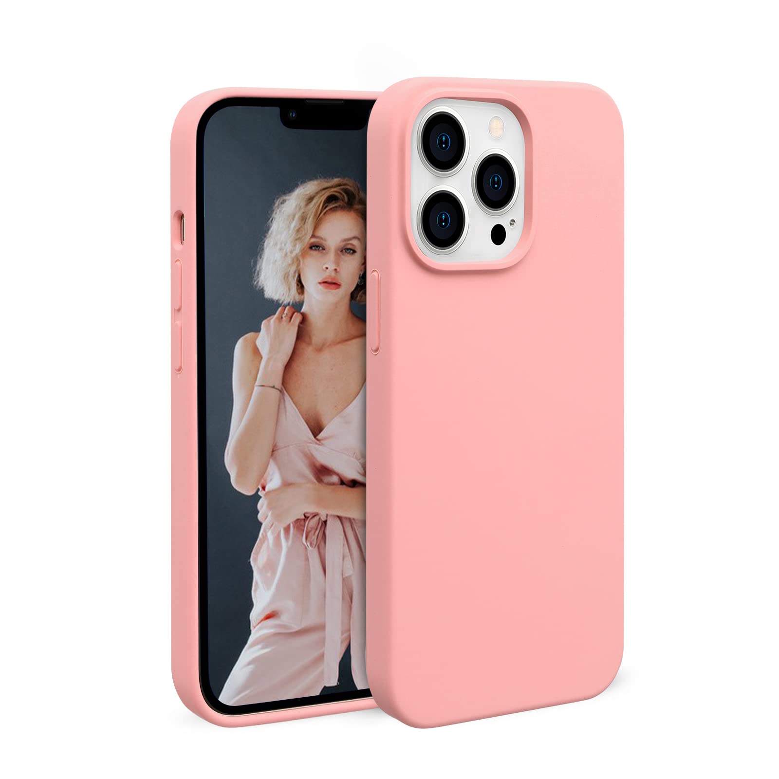 Imikoko iPhone 13 Pro Silicone Case Pink, Liquid Silicone Gel Rubber Cover with Microfiber Lining for 6.1 inch