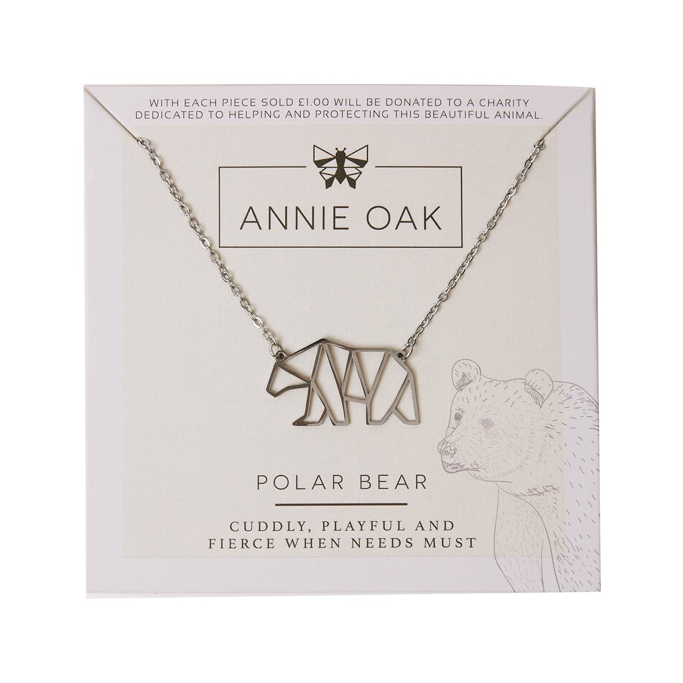 Annie Oak Womens 316L Stainless Steel 925 Silver Geometric Polar Bear Princess Length Necklace