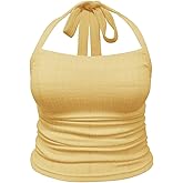 SOLY HUX Women's Plus Size Halter Tops Tie Backless Sleeveless Ruched Going Out Summer Crop Tank Top