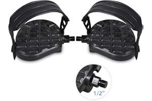 DR BIKE DRBIKE Replacement Bike Pedals with Strap for Stationary Bike, Spin Bike, Recumbent, Exerciser Bicycle, 1/2" 9/16" Bicycle Petal, Black, 1 Pair