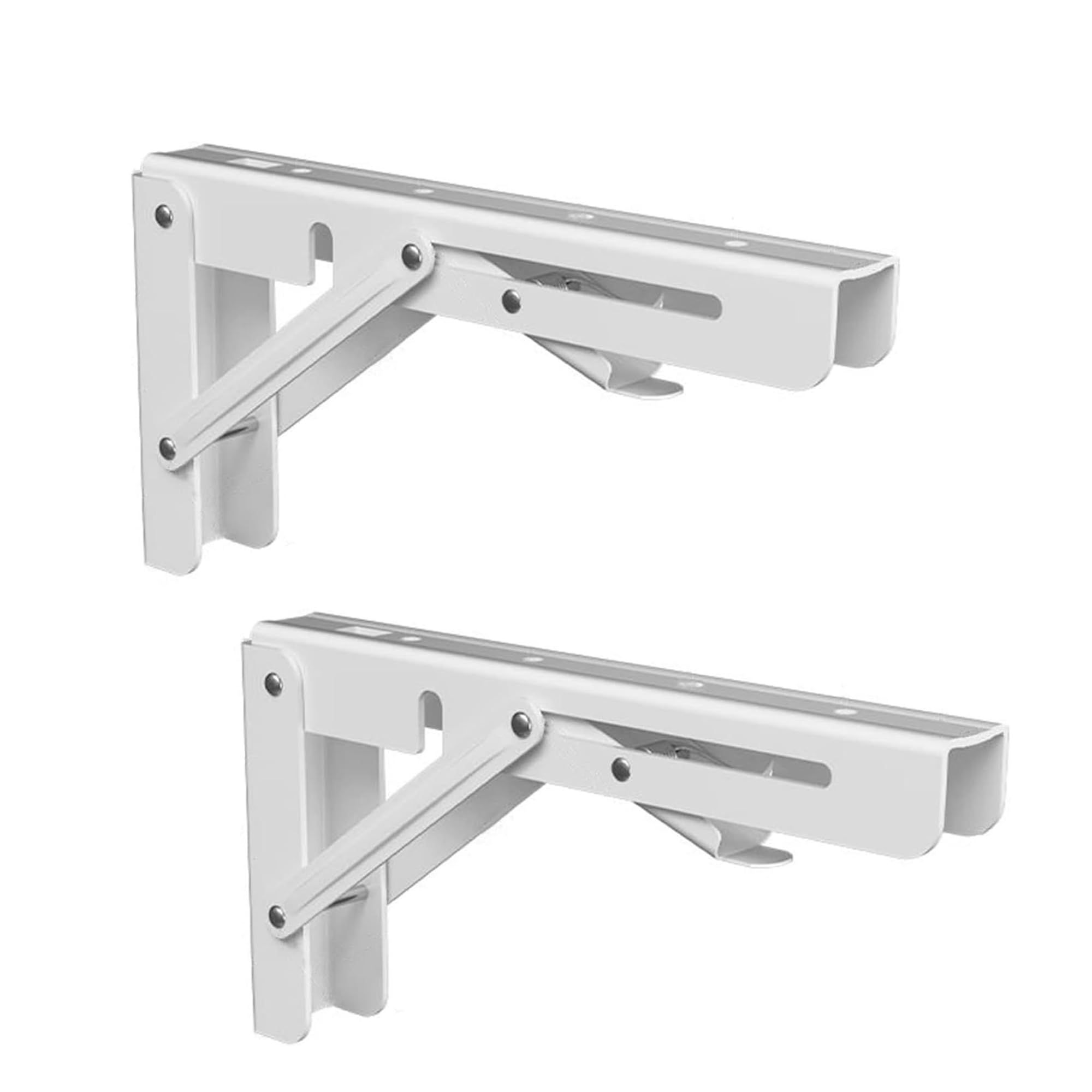 Highdecora Folding Shelf Brackets, 2 Pcs Heavy Duty Foldable Shelf Brackets Metal Wall Mounted Foldable Triangle Support Brackets for Table DIY Work Bench (White, 18 inch)