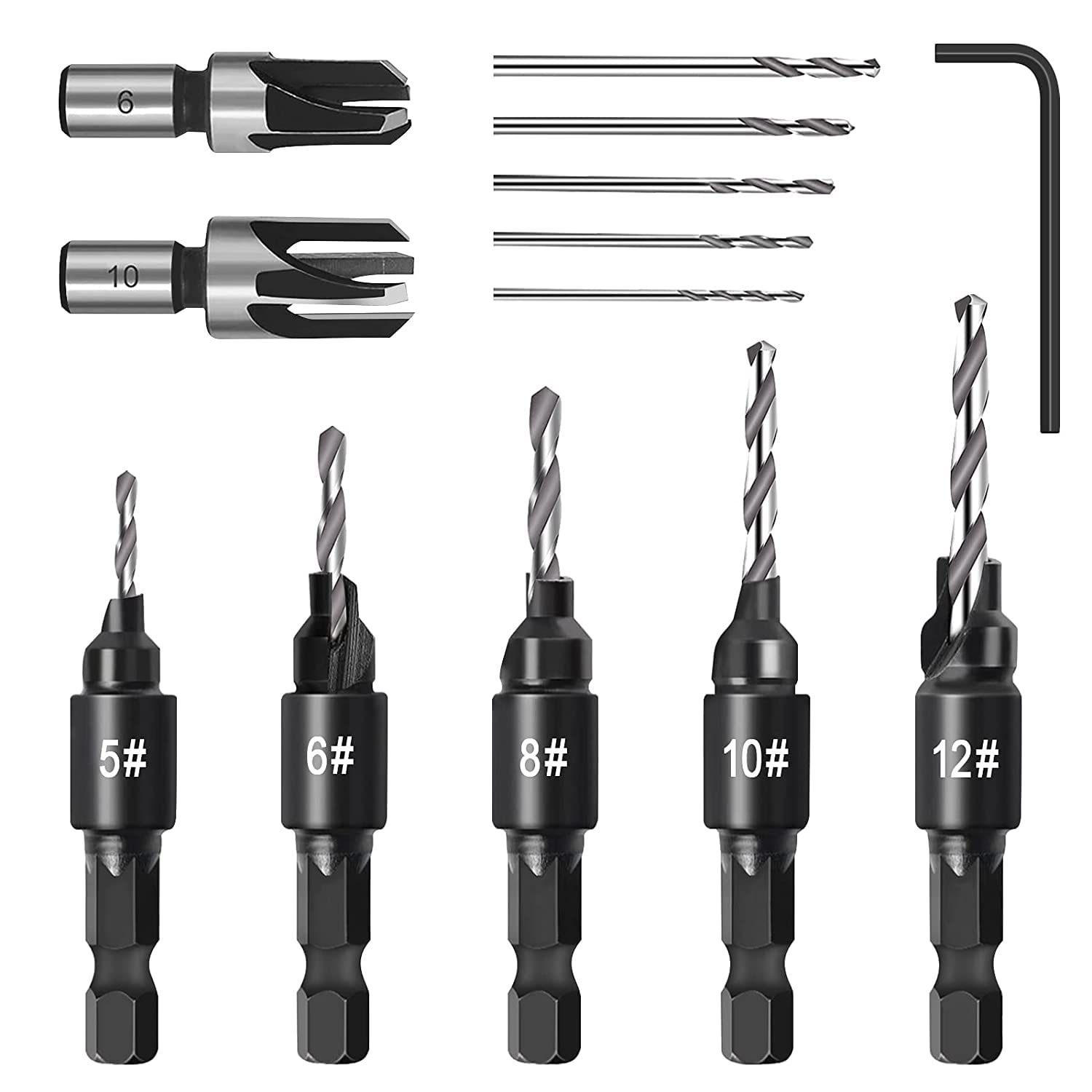 Idhadkc Countersink Drill Bit Set, Woodworking Chamfer Adjustable Countersink Tools on Counter Sink Holes with 1/4inch Hex Shank