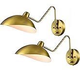 SHAWNKEY Plug-in Wall Sconce Gold Swing Arm Wall Sconce Brass Wall Lamp with on/Off Switch for Bedroom Set of 2