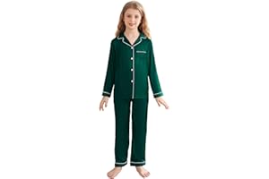 Veseacky Unisex Satin Pajamas Set Boys Girls Silk Pjs Short Sleeve 2 Piece Sleepwear Button-Down Kids Nightwear(4-13T)