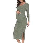 LAHILO Long Sleeve Maternity Sweater Dress for Fall Winter Baby Shower & Photoshoot - Women's Pregnancy Maternity Dresses