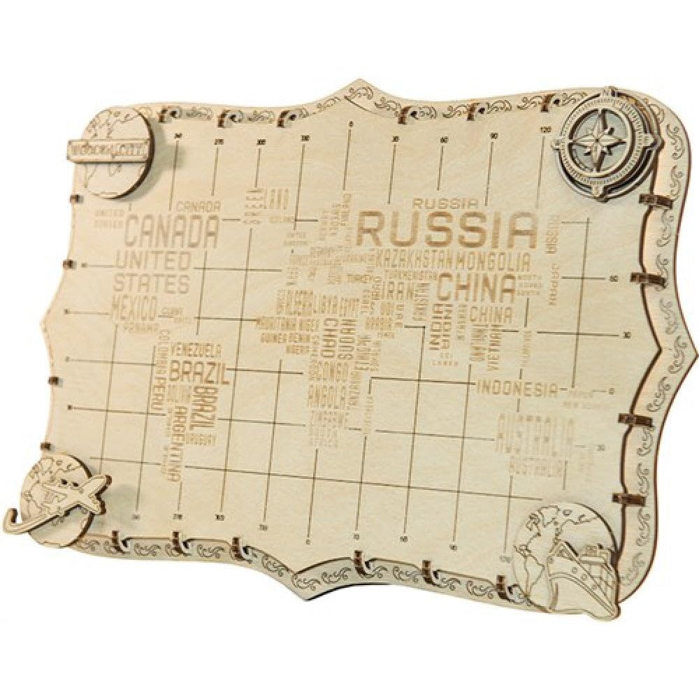 Wooden City World Map Words Mechanical Jigsaw Puzzle WM508