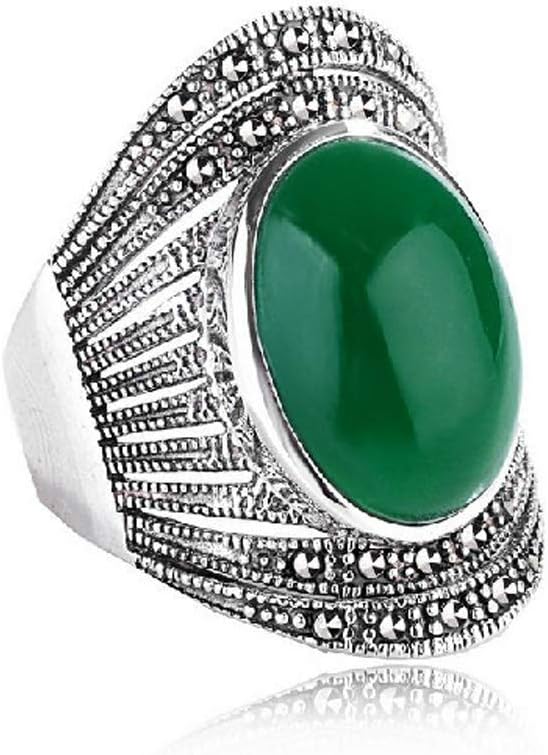 Anillo De Jade Verde De Ágata Natural Con 925 Anillos De Jade De Plata