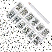 Zealer 7800 Pieces Flat Back AB Rhinestones for Craft, Round Crystal Gems Stickers for Clothes, 1.3 mm - 2.8 mm, 6 Sizes