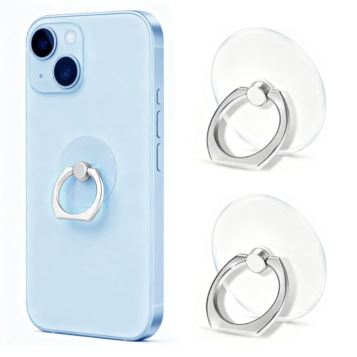 VOVIGGOL Transparent Phone Ring Holder Stand 2 Pcs, 360° Rotation Cell Phone Ring Holder Mobile Finger Kickstand Hand Phone Grip for iPhone, Clear Phone Ring for Phone Case (Round)
