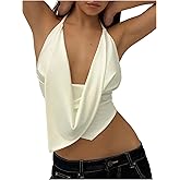 MakeMeChic Women's Draped Front Halter Crop Tops Tie Open Back Going Out Tank