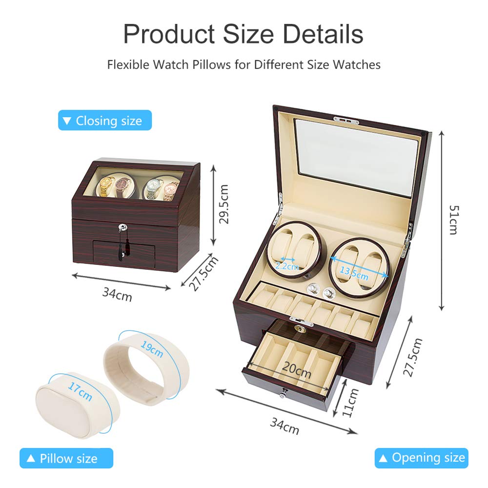 JQUEEN Automatic Wood Watch Winder Display Box 4+9 Storages