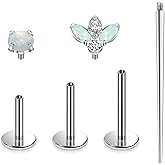 Ruifan Titanium Flat Back Lip Rings Internally Threaded Earrings Studs Nose Rings 16G Opal CZ Tragus Cartilage Lobe Rook Helix Conch Labret Medusa Piercing Jewelry for Women Men W Piercing Taper Set