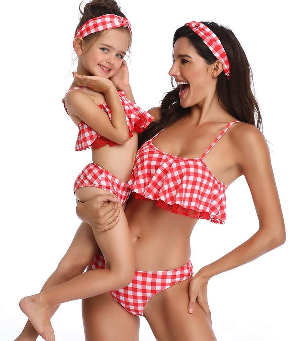 2pcs Mere Et Fille Famille Maillot De Bain Femme Bebe Fille Licou Ebouriffer Bikini Haut Bas Maillot De Bain Tenue De Plage Maillots De Bain