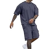 Opomelo Mens Short Sets 2 Piece Outfits - Casual Summer Short Sleeve Sweatsuits Sets for Men with Cargo Pocket