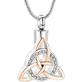 Yinplsmemory Cremation Jewelry Celtic Knot Urn Necklace for Ashes Stainless Steel Triangle Vintage Crystal Circle Ashes Keepsake Necklace