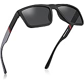 CARFIA Grid Temple Polarized Sunglasses for Men UV Protection Sturdy TR90 Frame Cool Square Sun Glasses